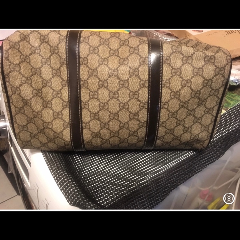 Boston bag with Brown pattern leather trimming